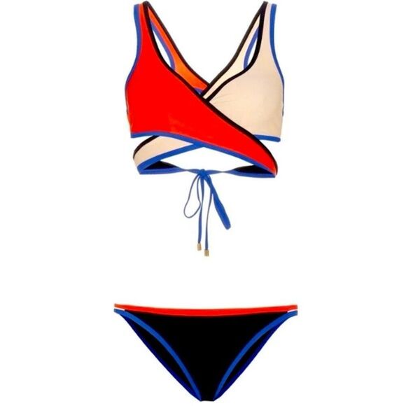PE Nation Color-block Strappy Sporty Bikini Multi-Color 4th Of July Sz Large New - Picture 9 of 9